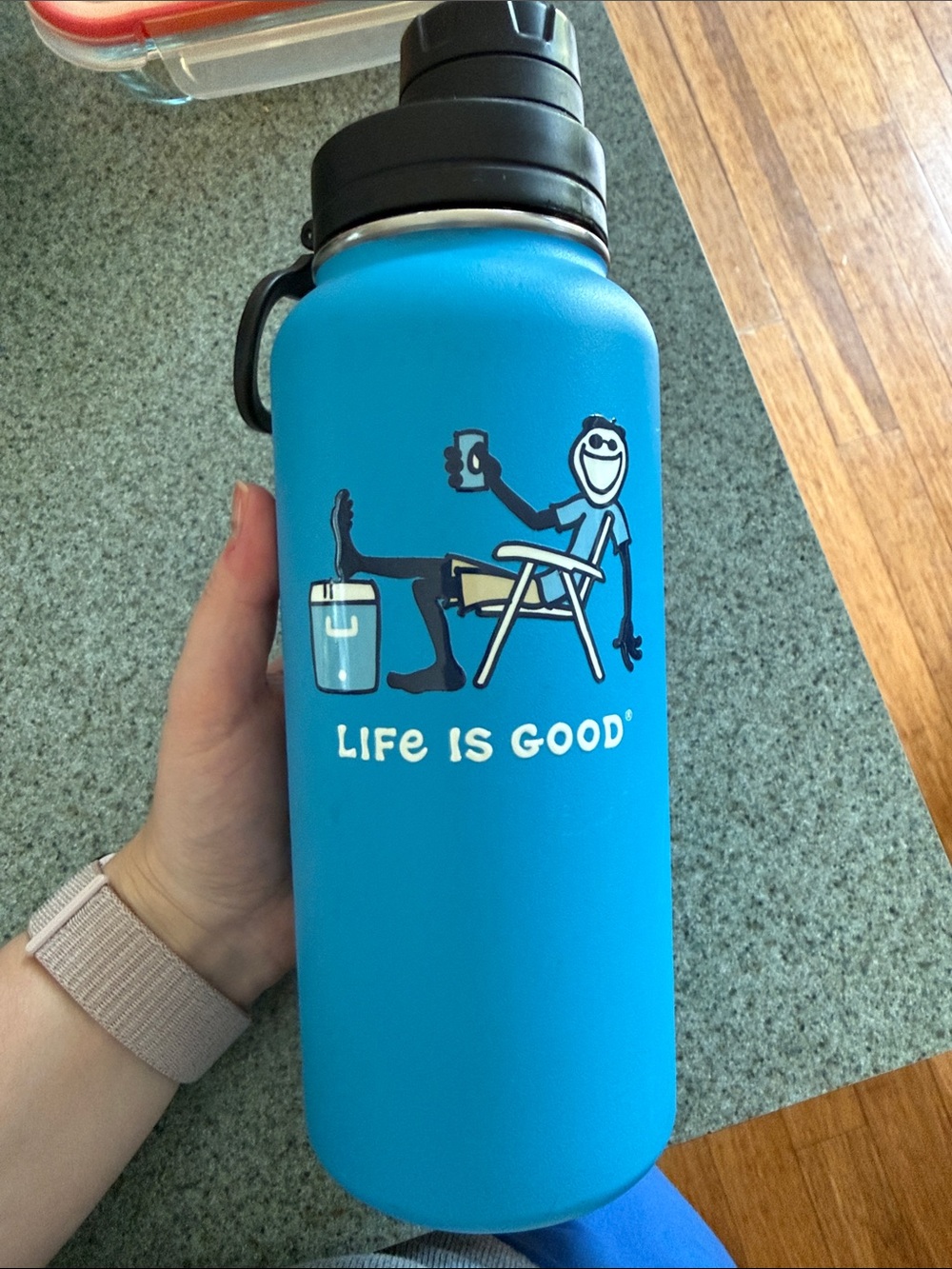 Life Is Good Bright Blue Insulated Water Bottle with Relaxed Character